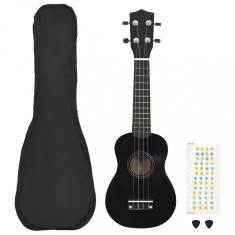 vidaXL Set ukulele soprano, cu husă, pentru copii, negru, 21&quot;