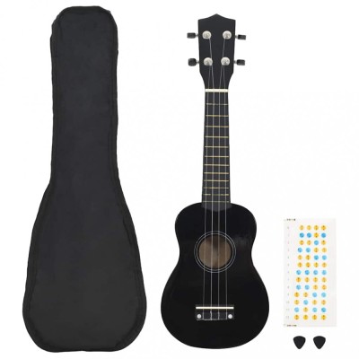 vidaXL Set ukulele soprano, cu husă, pentru copii, negru, 21&amp;quot; foto