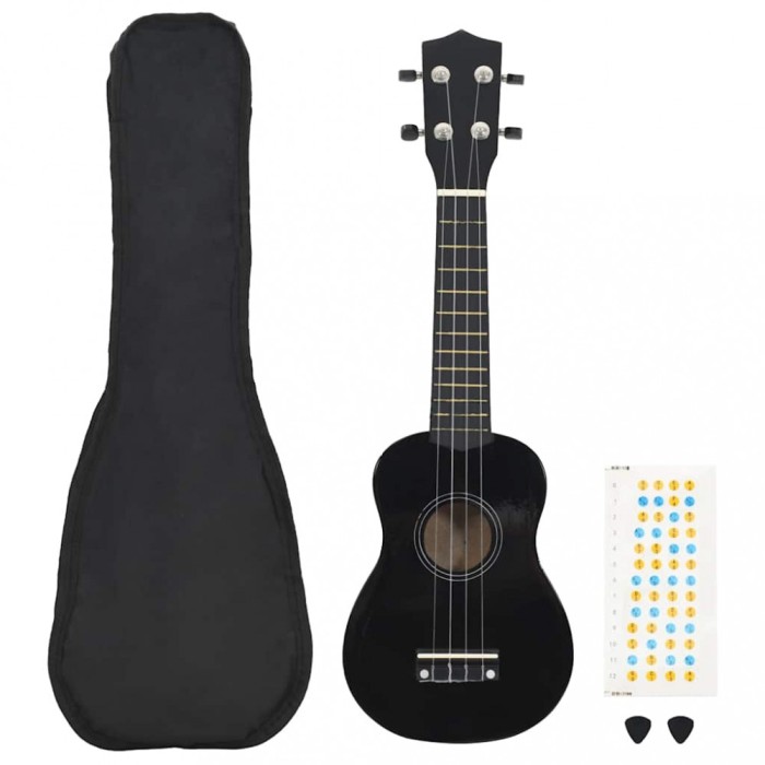 vidaXL Set ukulele soprano, cu husă, pentru copii, negru, 21&quot;