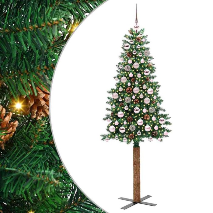 vidaXL Brad de Crăciun subțire Verde 180 cm PVC și lemn de PIN masiv 3394866