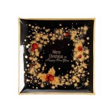 Cumpara ieftin Platou Craciun din sticla neagra aurie rosie 25x25 cm