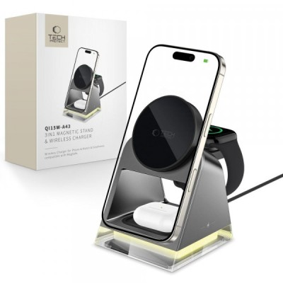 Incarcator Retea Wireless Tech-Protect QI15W-A43 3in1, 15W, 1.67A, Negru foto