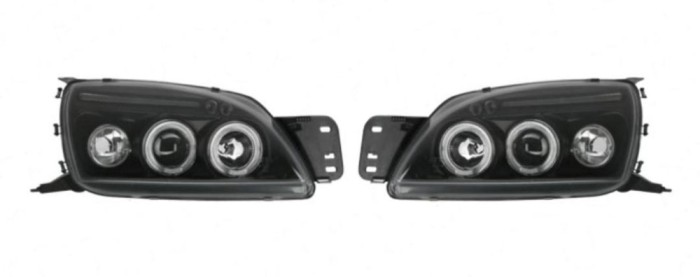 Set faruri tuning Mazda 121; 01.2000-12.2002; Ford Fiesta 09.1999-12.2001 Stanga+Dreapta, tip bec H1+H1, culoare negru, tip bec pozitie fibra optica