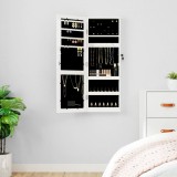 vidaXL Dulap Bijuterii cu Oglindă &amp; LED, Alb, Montare pe Perete/Ușă, Blocabil, 31.5x9x90cm, Lemn, Ideal Organizare Bijuterii