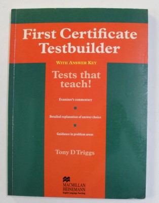 FIRST CERTIFICATE TESTBUILDER by TONY D. TRIGGS , WITH ANSWER KEY , 1996 foto