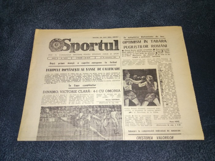 ZIARUL SPORTUL 20 SEPTEMBRIE 1984 DINAMO OMONIA