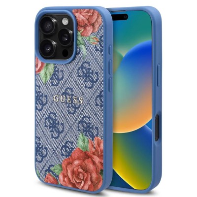 Husa originala Guess iPhone 16 Pro Hardcase 4G Flower Print MagSafe, albastru, GUHMP16LP4ROPEMCB foto