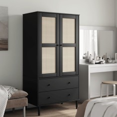 vidaXL Șifonier SENJA, aspect ratan negru, 90x55x175cm, lemn masiv pin 358036