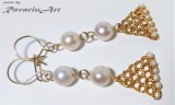 B120. Cercei catalani in sarma crosetata perlutze albe, Goldfilled, Nunta, Love, RavariuArt