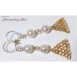 B120. Cercei catalani in sarma crosetata perlutze albe, Goldfilled, Nunta, Love