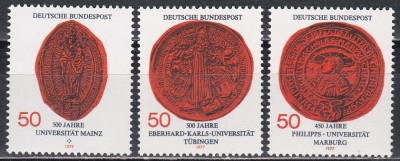 Germania 1977 -Aniversari ale Universităților Mainz,T&amp;uuml;bingen,Marburg,3 Serii,MNH foto