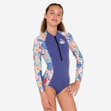 Costum de baie &icirc;ntreg surf m&acirc;neci lungi fermoar față 500 Albastru Fete, OLAIAN