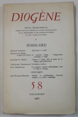 DIOGENE , REVUE TRIMESTRIELLE , No. 58 , 1967 foto