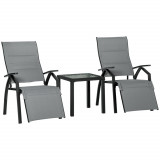 Cumpara ieftin Outsunny Set de Grădină cu 2 Sezlonguri Inclinabile și Măsuță, Tapitate pentru Confort Maxim, Design Modern, Gri | Aosom Romania