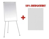 Flipchart Magnetic Smart 70x100 cm + Hartie Flipchart 70x100 cm, 20 coli, Inaltime Reglabila, Suport Markere, Sali Conferinte, Prezentari