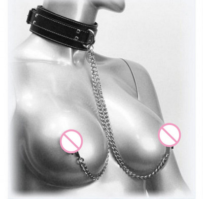 Cleme Sfarcuri Metalice cu Choker Piele PU Sani Fetish Bondage BDSM Nipple Chain foto