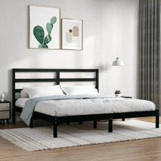 vidaXL Cadru de pat, negru, 200x200 cm, lemn masiv de pin 3104957