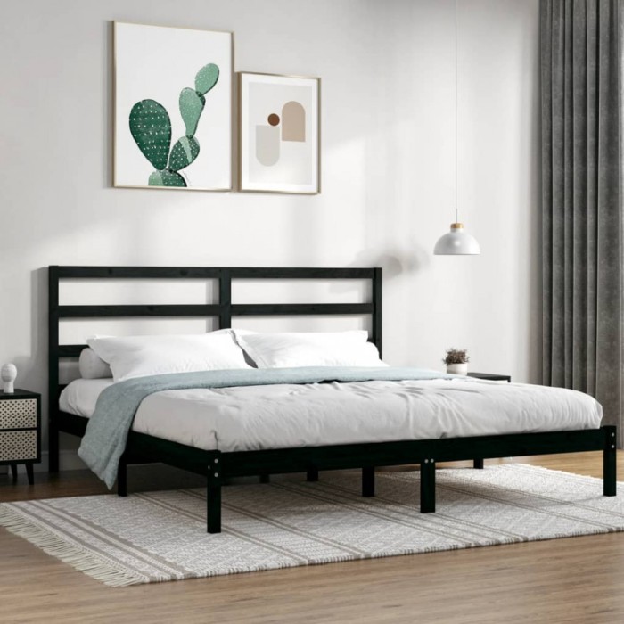 vidaXL Cadru de pat, negru, 200x200 cm, lemn masiv de pin 3104957
