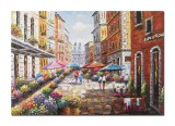 Cumpara ieftin Tablou peisaj citadin pictat manual, Alee cu flori si terase, 100x70cm ulei pe panza, Valentin Pop