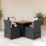 Set mobilier de gradina cu perne, 5 piese, negru, poliratan