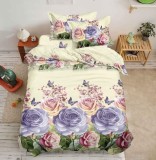 Cumpara ieftin Lenjerie De Pat 3D - Zoe Xu033, Bumbac, 4 Piese, Fara Elastic, Galben, Imprimeu