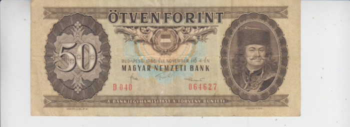 M1 - Bancnota foarte veche - Ungaria - 50 forint - 1986