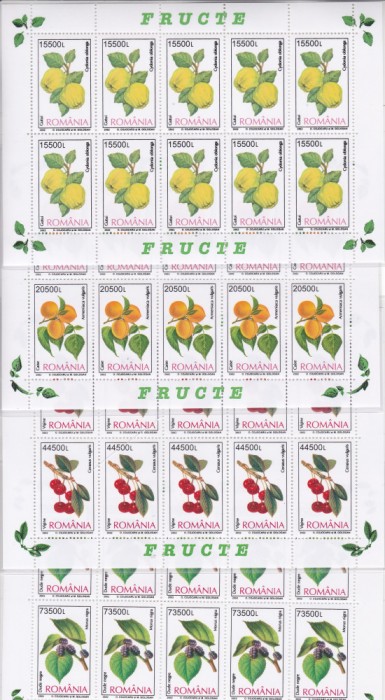 ROMANIA 2002 LP 1596 a FRUCTE SET 4 MINICOLI MNH