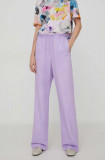 Stine Goya pantaloni de bumbac Carola Solid culoarea violet, drept, high waist SG5800