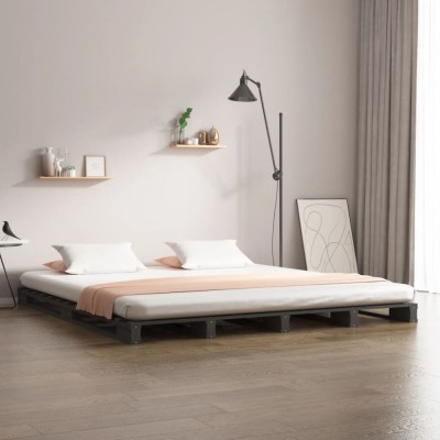 vidaXL Cadru de pat mic dublu 4FT, gri, 120x190 cm, lemn masiv de pin foto