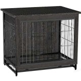 FEANDREA Cusca mobilier pentru caini mari, masa laterala cu 2 usi si tava detasabila, otel si PAL, 105x69x71 cm, negru Household NewTrend