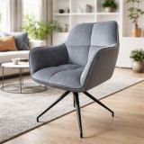 Scaun living rotativ FDC 80, baza metalica, tapiterie catifea, elegant, 100 kg, 91x47x63 cm, gri