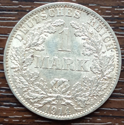 (A288) MONEDA DIN ARGINT GERMANIA - 1 MARK 1914, LIT. A, AUNC, LUCIU DE BATERE foto