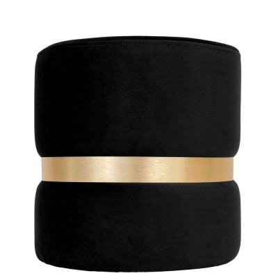 Taburet Ring, fix, rotund, material textil, negru + auriu, 38 x 38 x 40 cm foto