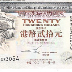 M1 - Bancnota foarte veche - Hong Kong - 20 dolari - 2002