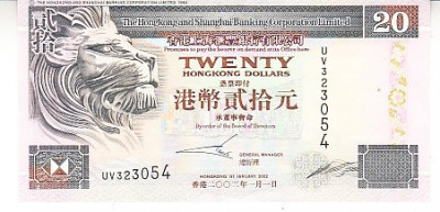 M1 - Bancnota foarte veche - Hong Kong - 20 dolari - 2002 foto