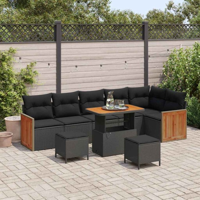vidaXL Set de canapele pentru grădină 9 pcs Negru 90 x 55 x 71 cm