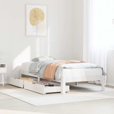 vidaXL Cadru Pat cu Sertare Alb 100x200 cm Lemn Masiv Pin 3301945 foto
