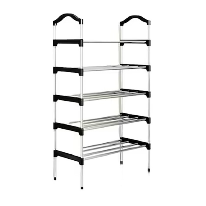 Raft incaltaminte, Home, Polipropilena/Fier, 5 rafturi, 58 x 26 x 102 cm, Negru/Argintiu