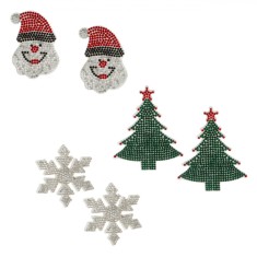Set Autocolante Patches, 6 Bucăți, Multicolor, Moș Crăciun și Brazi cu Pietre Strălucitoare