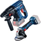 Bosch GBH 180-LI + GWS 180-LI - Rotopercutor SDS-Plus fara acumulatori si incarcator Li-Ion 18 V - Ah 2 J + Polizor unghiular 125 mm