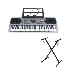 Orga electronica si stativ DEPOX&reg;, intrare USB, mini-microfon, suport partitura inclus, argintiu