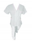 Costum Medical Pe Stil, Alb cu fermoar si cu garnitura roz deschis, Model Adelina - 3XL, M
