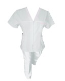 Costum Medical Pe Stil, Alb cu fermoar si cu garnitura roz deschis, Model Adelina - 3XL, 4XL