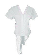 Costum Medical Pe Stil, Alb cu fermoar si cu garnitura roz deschis, Model Adelina - 2XL, M foto