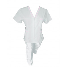 Costum Medical Pe Stil, Alb cu fermoar si cu garnitura roz deschis, Model Adelina - S, 2XL