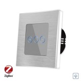 Cumpara ieftin Intrerupator touch cu variator Zigbee Luxion, sticla si rama aluminiu gri