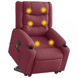 VidaXL Fotoliu de masaj electric rabatabil cu ridicare roșu vin textil