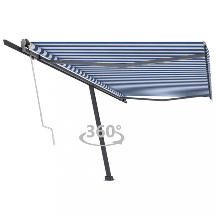 vidaXL Copertină autonomă retractabilă automat albastru&amp;alb 500x300 cm