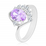 Inel cu zirconiu oval de culoare violet deschis, arcadă strălucitoare, transparentă - Marime inel: 51
