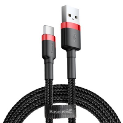 Cablu de Date USB Type-C, 3A, 0.5m - Baseus Cafule (CATKLF-A91) - Black / Red foto